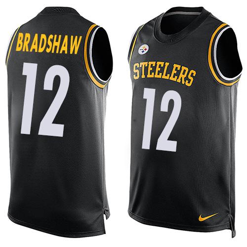  Steelers #12 Terry Bradshaw Black Team Color Men's Stitched NFL Limited Tank Top Jersey